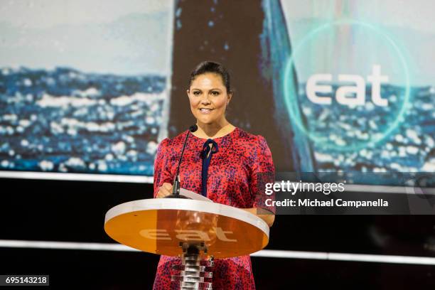 Princess Victoria of Sweden gives a speech at the EAT Stockholm Food Forum at the Clarion Hotel Sign on June 12, 2017 in Stockholm, Sweden.