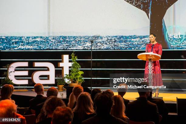 Princess Victoria of Sweden gives a speech at the EAT Stockholm Food Forum at the Clarion Hotel Sign on June 12, 2017 in Stockholm, Sweden.