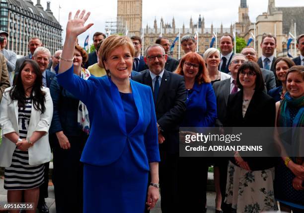 Scotland's First Minister and Scottish National Party leader Nicola Sturgeon poses for a photograph with members of the SNP Westminster Group of MPs...
