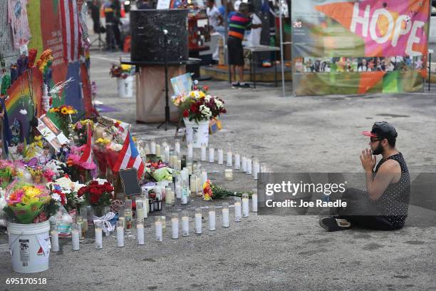Jose Ramirez who survived the mass at the Pulse gay nightclub visits the site one year after the shooting on June 12, 2017 in Orlando, Florida. Omar...