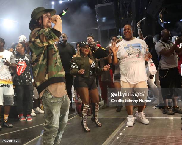 Bizzy Bone, Lil Kim, and Fat Joe perform at the 2017 Hot 97 Summer Jam at MetLife Stadium on June 11, 2017 in East Rutherford, New Jersey.