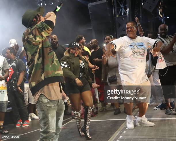 Bizzy Bone, Lil Kim, and Fat Joe perform at the 2017 Hot 97 Summer Jam at MetLife Stadium on June 11, 2017 in East Rutherford, New Jersey.