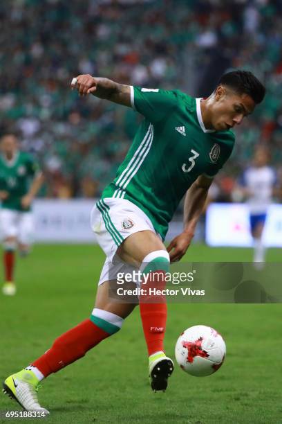Carlos Salcedo of Mexico drives the ball during the match between Mexico and The United States as part of the FIFA 2018 World Cup Qualifiers at...