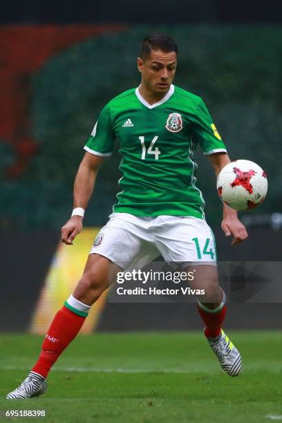 Javier Hernandez of Mexico drives the ball during the match between Mexico and The United States as part of the FIFA 2018 World Cup Qualifiers at...