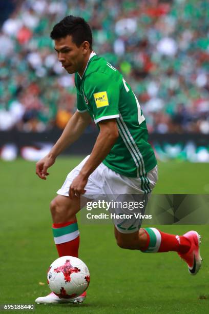 Hirving Lozano of Mexico drives the ball during the match between Mexico and The United States as part of the FIFA 2018 World Cup Qualifiers at...