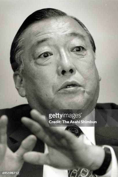 Construction company Kajima President Sadao Umeda speaks during the Asahi Shimbun interview at the company headquarters on June 26, 1996 in Tokyo,...