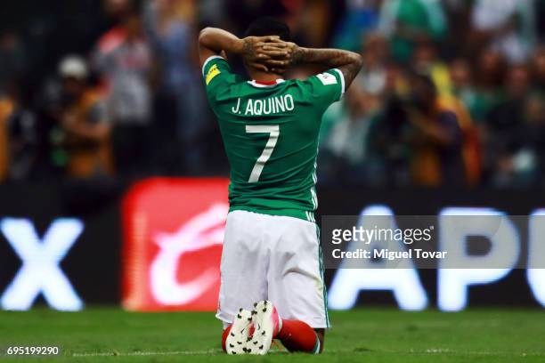 Javier Aquino of Mexico gestures during the match between Mexico and The United States as part of the FIFA 2018 World Cup Qualifiers at Azteca...