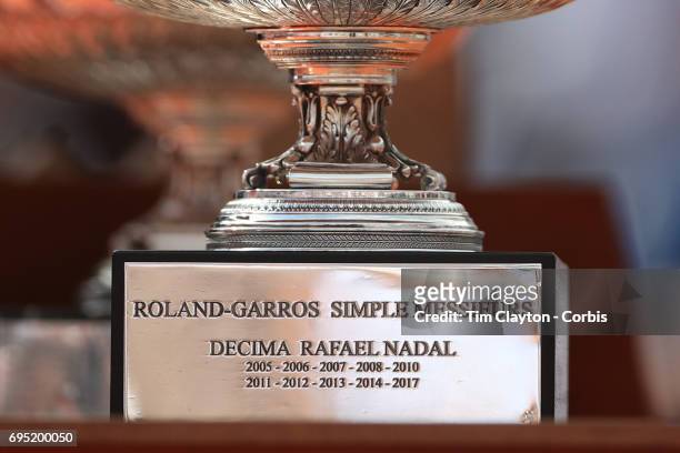 French Open Tennis Tournament - Day Fifteen. The second trophy given to Rafael Nadal of Spain after his tenth Roland Garros victory after he defeated...