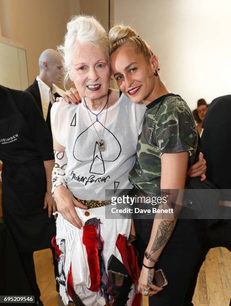 Vivienne Westwood and Alice Dellal attend the Vivenne Westwood SS18 show during the London Fashion Week Men's June 2017 collections on June 12, 2017...