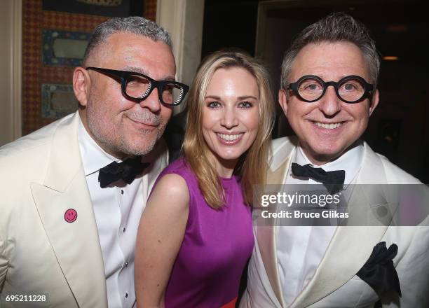 The Host of The DNC/O&M Party/Publicist Rick Miramontez, Imogen Lloyd Webber and Disney Theatricals Thomas Schumacher pose at the 2017 DKC/O&M Tony...