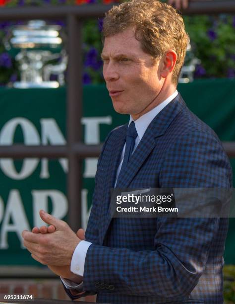 Bobby Flay in the winners circle after the Manhattan Stakes at Belmont Park on June 10, 2017 in Elmont, New York..