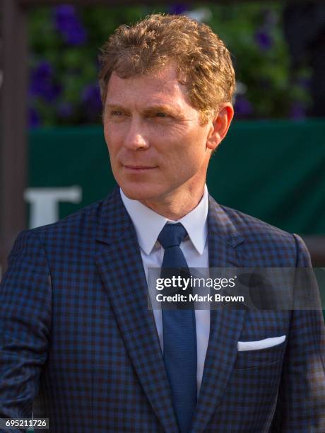 Bobby Flay in the winners circle after the Manhattan Stakes at Belmont Park on June 10, 2017 in Elmont, New York..