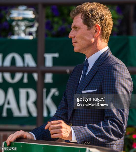 Bobby Flay in the winners circle after the Manhattan Stakes at Belmont Park on June 10, 2017 in Elmont, New York..