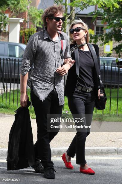 Kate Moss and her boyfriend Count Nikolai von Bismarck seen visiting The Flask Pub in Highgate on June 12, 2017 in London, England.