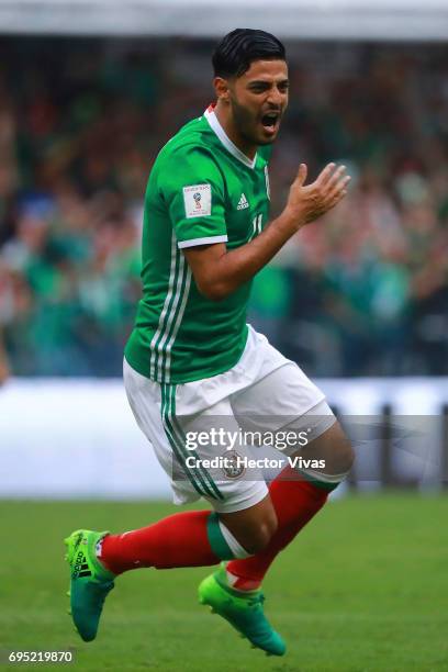 Carlos Vela of Mexico celebrates after scoring during the match between Mexico and The United States as part of the FIFA 2018 World Cup Qualifiers at...