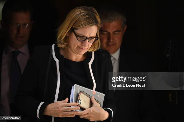 Home Secretary Amber Rudd leaves 10 Downing Street on June 12, 2017 in London, England. British Prime Minister Theresa May held her first cabinet...