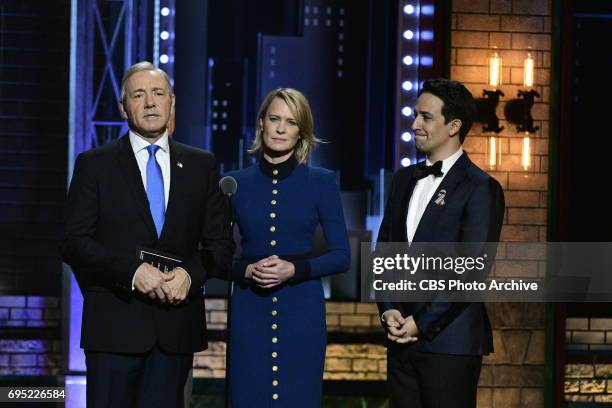Kevin Spacey, Robin Wright, and Lin-Manuel Miranda at THE 71st ANNUAL TONY AWARDS broadcast live from Radio City Music Hall in New York City on...