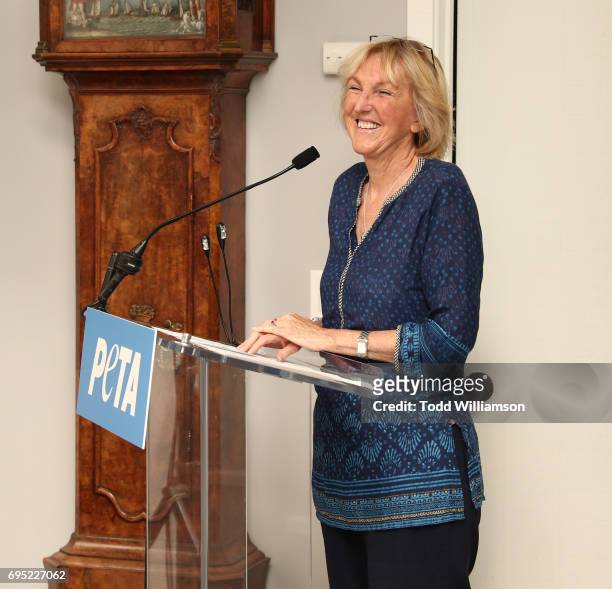 President Ingrid Newkirk attends a PETA Fundraising Event at a Private Residence on June 11, 2017 in Malibu, California.