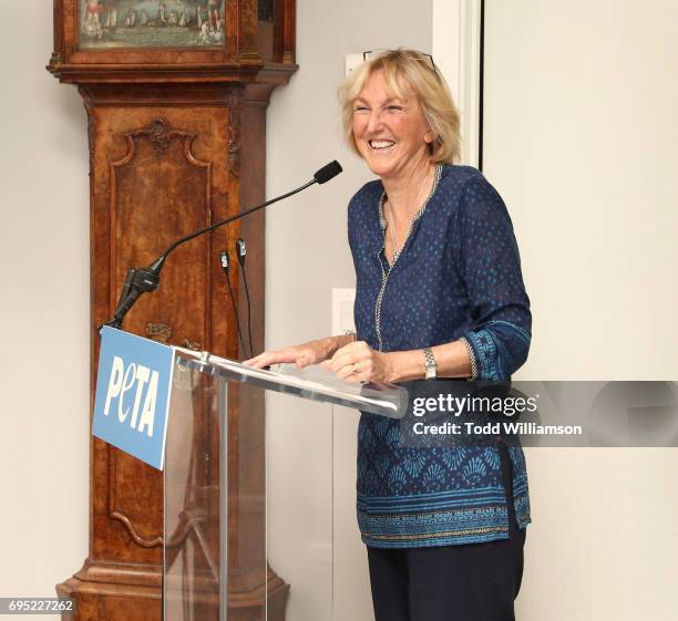 President Ingrid Newkirk attends a PETA Fundraising Event at a Private Residence on June 11, 2017 in Malibu, California.