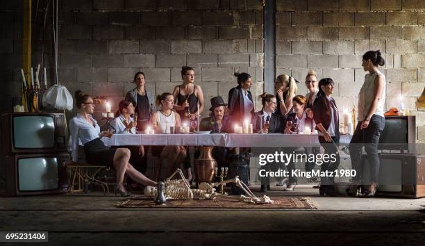 the modern last supper - modern malta stock pictures, royalty-free photos & images