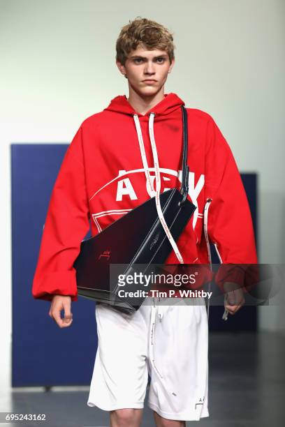 Model on the runway at the A Cold Wall* Presentation during the London Fashion Week Men's June 2017 collections on June 12, 2017 in London, England.