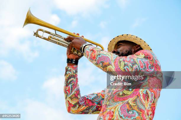 cuban musician with trumpet, havana, cuba - world music stock pictures, royalty-free photos & images