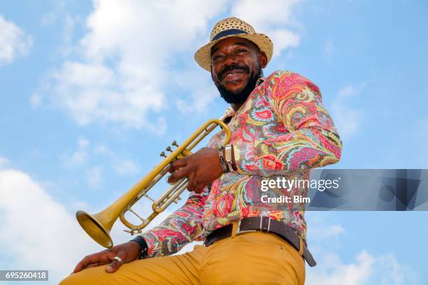 cuban musician with trumpet, havana, cuba - african music stock pictures, royalty-free photos & images