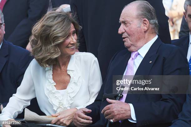 President of COTEC Foundation Cristina Garmendia and King Juan Carlos attend COTECT event at the Vicente Calderon Stadium on June 12, 2017 in Madrid,...