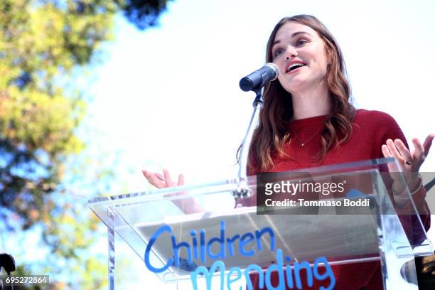 Actor Holland Roden speaks onstage at Children Mending Hearts' 9th Annual Empathy Rocks on June 11, 2017 in Bel Air, California.