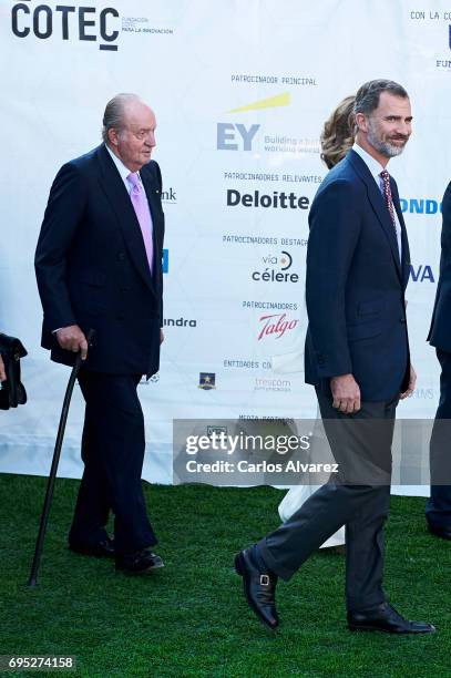 King Juan Carlos and King Felipe VI of Spain attend COTECT event at the Vicente Calderon Stadium on June 12, 2017 in Madrid, Spain.