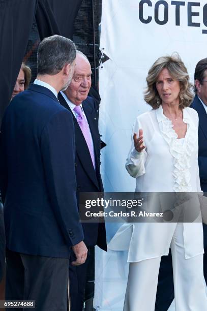 President of COTEC Foundation Cristina Garmendia King Juan Carlos and King Felipe VI of Spain attend COTECT event at the Vicente Calderon Stadium on...