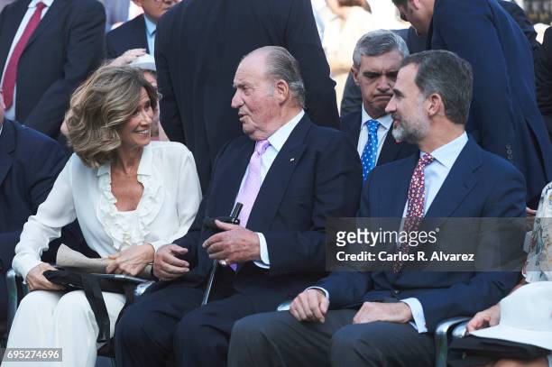 President of COTEC Foundation Cristina Garmendia King Juan Carlos and King Felipe VI of Spain attend COTECT event at the Vicente Calderon Stadium on...