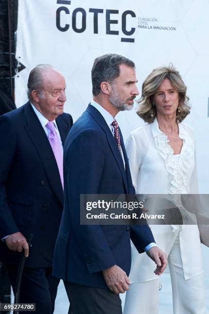 President of COTEC Foundation Cristina Garmendia King Juan Carlos and King Felipe VI of Spain attend COTECT event at the Vicente Calderon Stadium on...