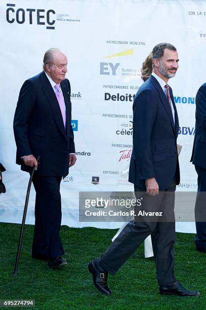 King Juan Carlos and King Felipe VI of Spain attend COTECT event at the Vicente Calderon Stadium on June 12, 2017 in Madrid, Spain.