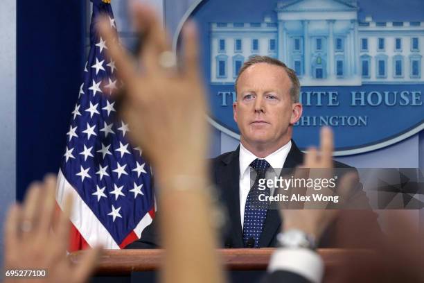 White House Press Secretary Sean Spicer conducts a White House daily briefing at the James Brady Press Briefing Room of the White House June 12, 2017...