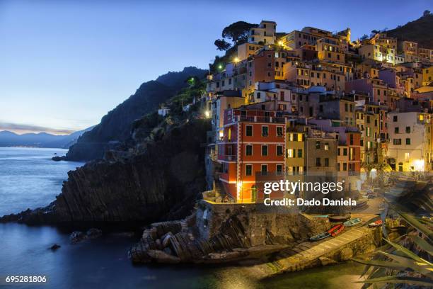 riomaggiore by night - corniglia stock pictures, royalty-free photos & images