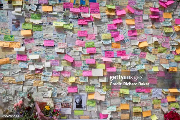 Shrine of flowers and compassionate messages continue to grow ten days after the terrorist attack on London Bridge and Borough Market, on 12th June...