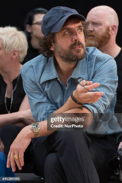 Austrian fashion designer Andreas Kronthaler is pictured at Vivienne Westwood's fashion show during the London Fashion Week Men's, in London on June...
