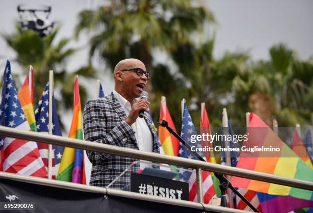 RuPaul speaks at the LA Pride ResistMarch on June 11, 2017 in West Hollywood, California.