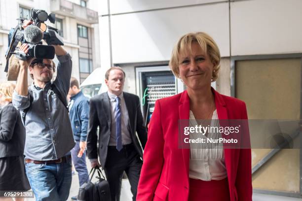 Right-wing Les Republicains party MP Nadine Morano arrivers at the Headquarters for a meeting to think about a new strategy in the second round of...