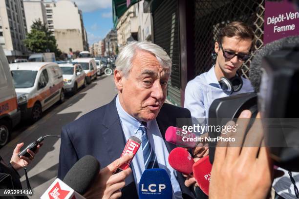 Mayor of the 16th arrondissement of Paris and right-wing Les Republicains party member Claude Goasguen speaks as she leaves LR party's headquarters...
