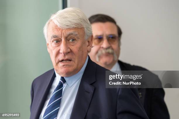 Mayor of the 16th arrondissement of Paris and right-wing Les Republicains party member Claude Goasguen leaves the Headquarters LR after the meeting...