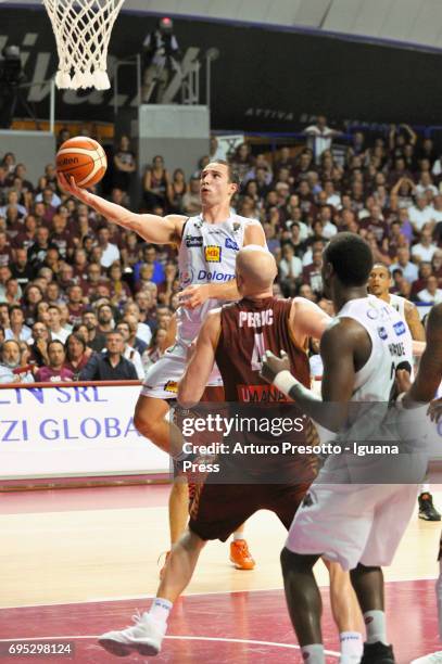 Aaron Craft of Dolomiti competes with Hrvoje Peric of Umana during the match game 1of play off final series of LBA Legabasket of Serie A1 between...
