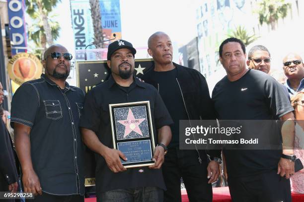 Ren, Ice Cube, Dr. Dre and DJ Yella attend a Ceremony Honoring Ice Cube With Star On The Hollywood Walk Of Fame on June 12, 2017 in Hollywood,...