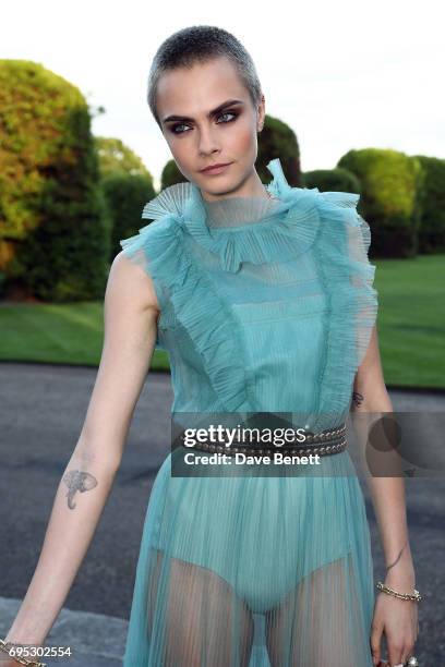 Cara Delevingne attends a dinner hosted by Doutzen Kroes and Lucy Yeomans in honour of Save the Elephants at The Orangery on June 12, 2017 in London,...