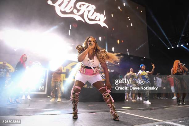 Lil Kim perform at HOT 97 Summer Jam 2017 at MetLife Stadium on June 11, 2017 in East Rutherford, New Jersey.