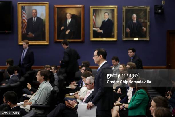 Treasury Secretary Steven Mnuchin arrives for a hearing of the House Appropriations Committee's Financial Services and General Government...