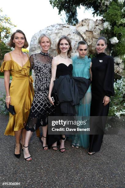 Arizona Muse, Caroline Weinberg, Natalia Vodianova, Cara Delevingne and Doutzen Kroes attend a dinner hosted by Doutzen Kroes and Lucy Yeomans in...