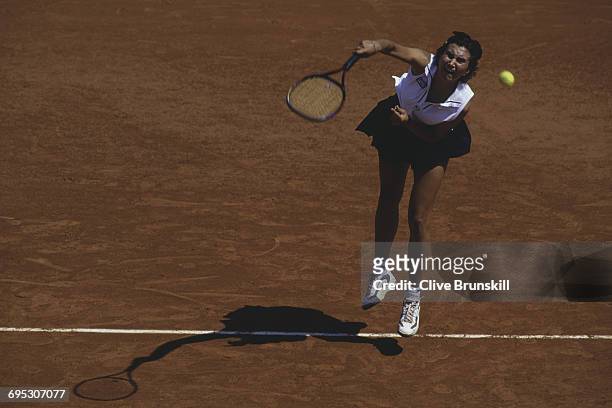 Iva Majoli of Croatia serves to Pavlina Stoyanova during their Women's Singles first round match at the French Open Tennis Championship on 26 May1998...
