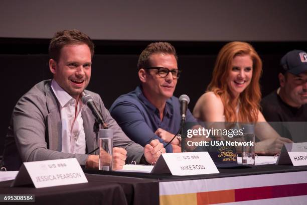 Script Reading Presented by USA Network -- Pictured: Patrick J. Adams, Gabriel Macht, Sarah Rafferty --